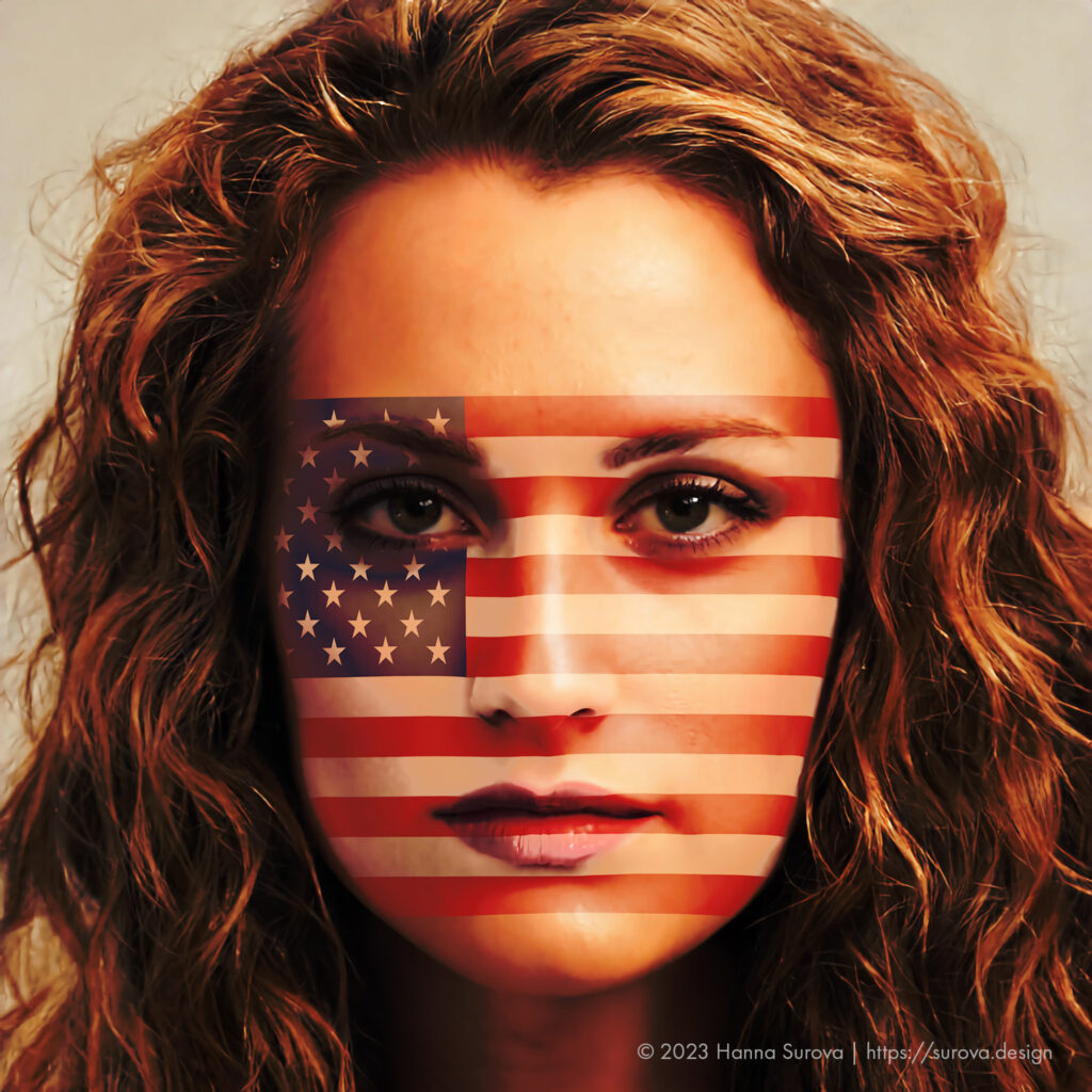 Woman With US Flag on face