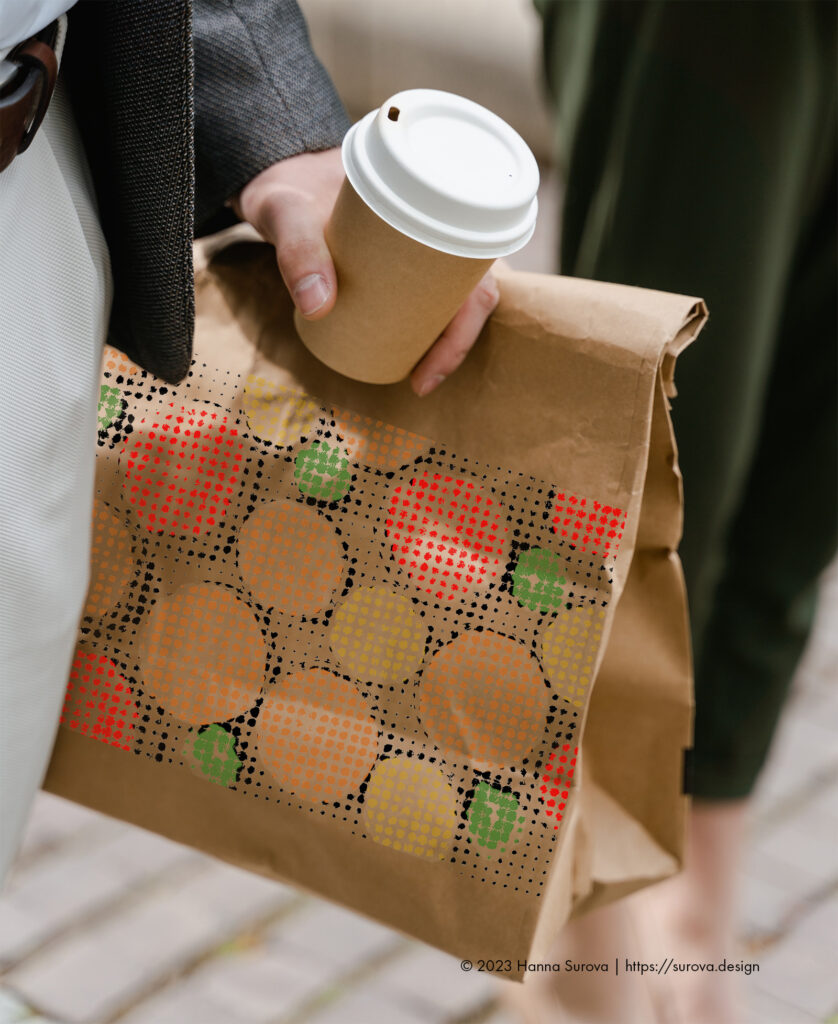 Coffee Cup and Food Bag with Halftone Effect