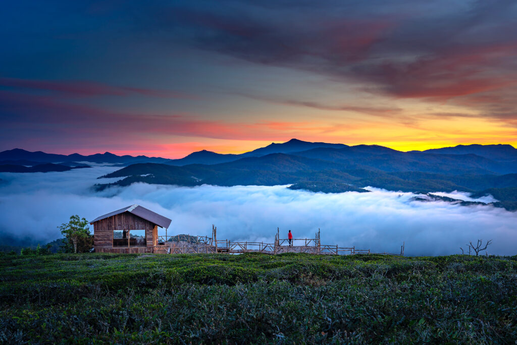 Lonely house in river mountains