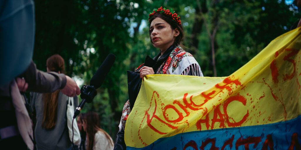 Woman with Ukrainian Flag